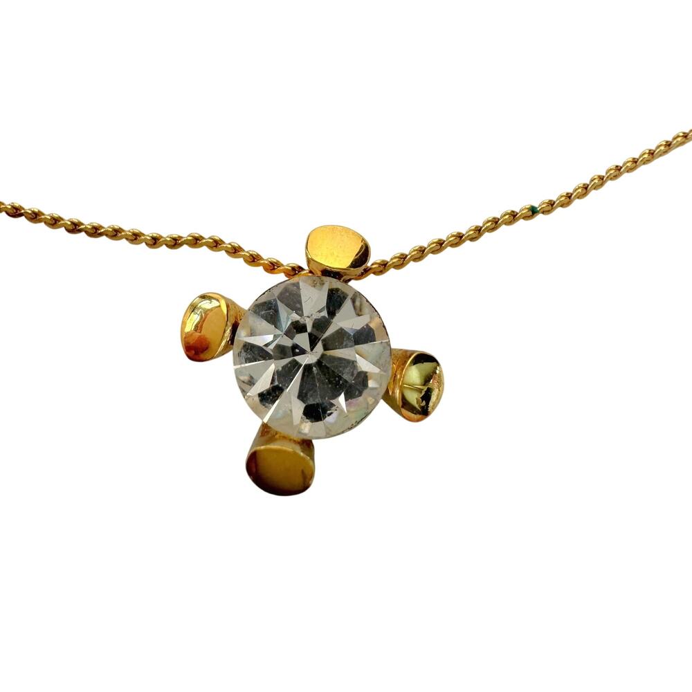 Givenchy Crystal/White Gemstone Solitaire Gold Plated Necklace (Vintage) - Picture 3 of 14